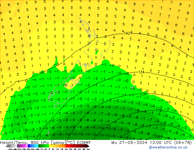 Z500/Rain (+SLP)/Z850 ECMWF pon. 27.05.2024 12 UTC