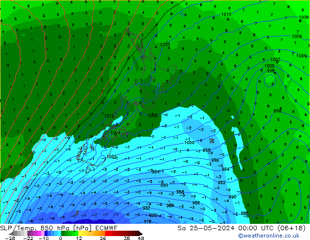 SLP/Temp. 850 hPa ECMWF so. 25.05.2024 00 UTC