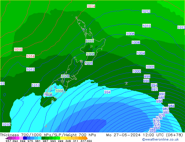 Thck 700-1000 гПа ECMWF пн 27.05.2024 12 UTC