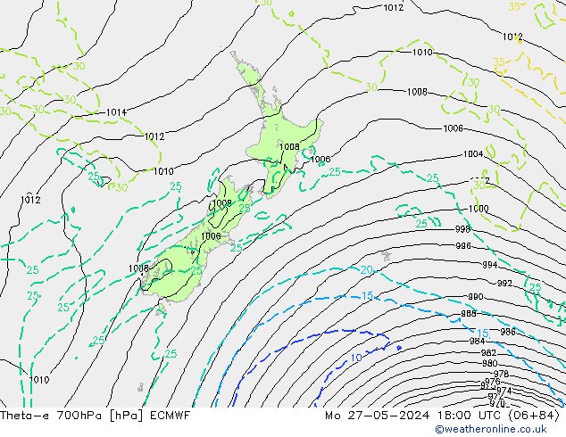 Theta-e 700hPa ECMWF lun 27.05.2024 18 UTC