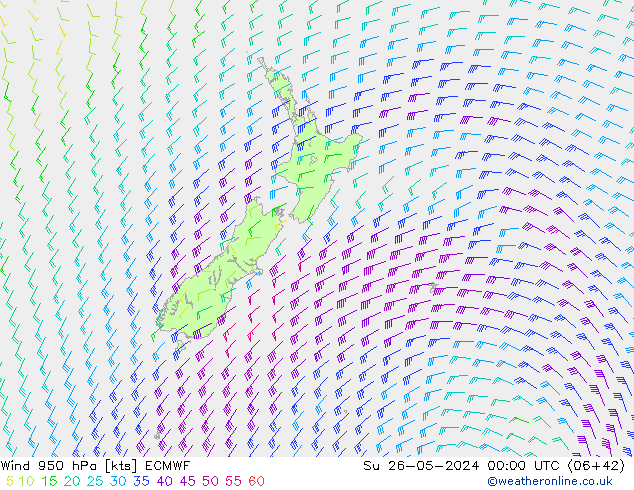 Rüzgar 950 hPa ECMWF Paz 26.05.2024 00 UTC