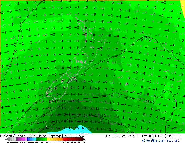 Height/Temp. 700 гПа ECMWF пт 24.05.2024 18 UTC