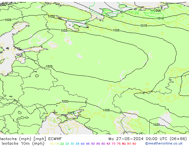 Isotachs (mph) ECMWF Mo 27.05.2024 00 UTC