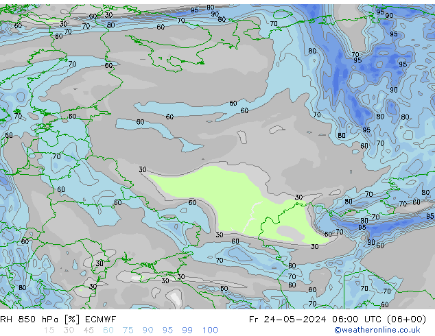 RH 850 hPa ECMWF Fr 24.05.2024 06 UTC