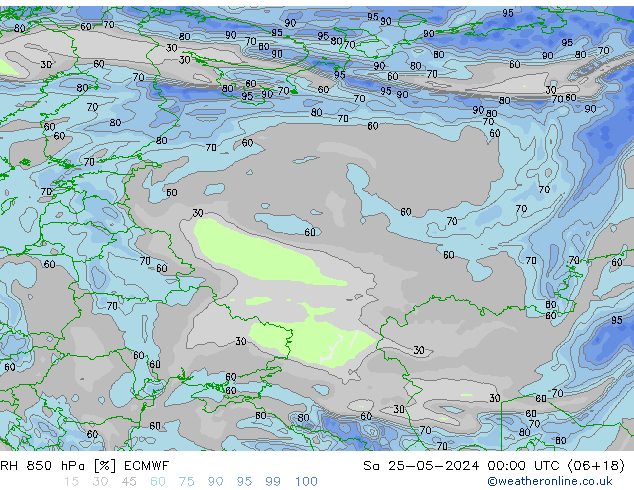 Humedad rel. 850hPa ECMWF sáb 25.05.2024 00 UTC