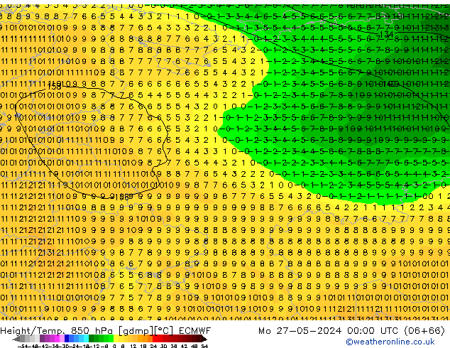 Z500/Rain (+SLP)/Z850 ECMWF pon. 27.05.2024 00 UTC