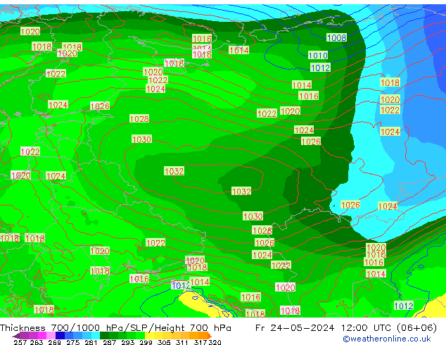 Thck 700-1000 hPa ECMWF ven 24.05.2024 12 UTC