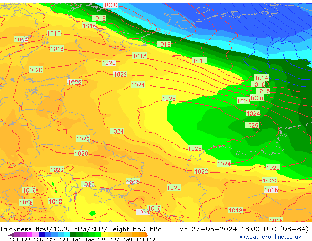 Thck 850-1000 hPa ECMWF Mo 27.05.2024 18 UTC