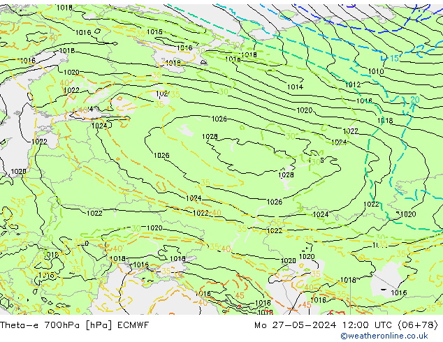 Theta-e 700hPa ECMWF Mo 27.05.2024 12 UTC