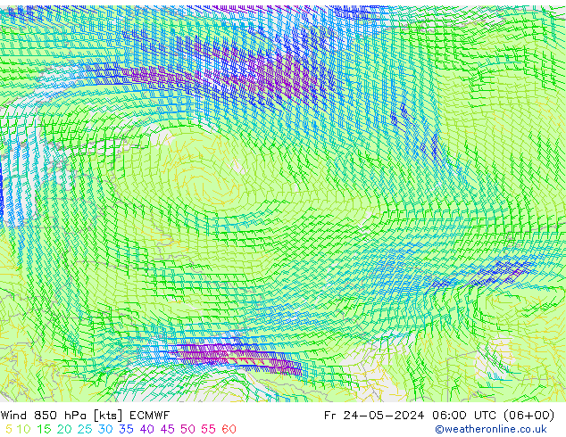 Wind 850 hPa ECMWF Fr 24.05.2024 06 UTC