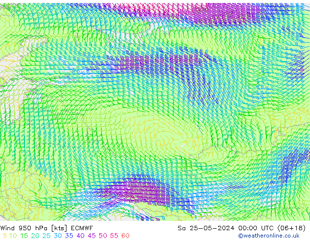 Viento 950 hPa ECMWF sáb 25.05.2024 00 UTC