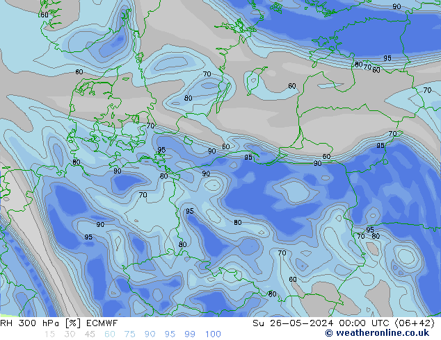 Humidité rel. 300 hPa ECMWF dim 26.05.2024 00 UTC