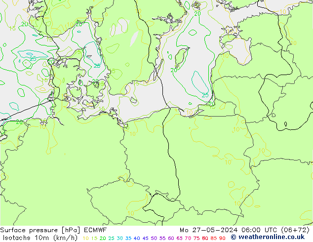 Eşrüzgar Hızları (km/sa) ECMWF Pzt 27.05.2024 06 UTC