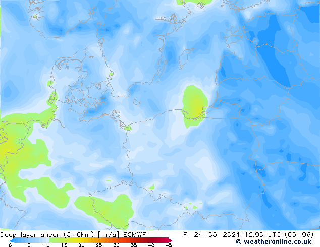 Deep layer shear (0-6km) ECMWF Fr 24.05.2024 12 UTC