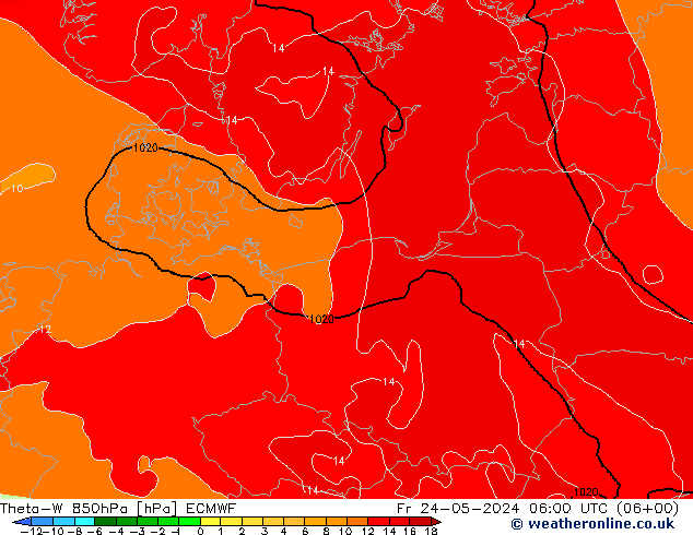 Theta-W 850hPa ECMWF Sex 24.05.2024 06 UTC