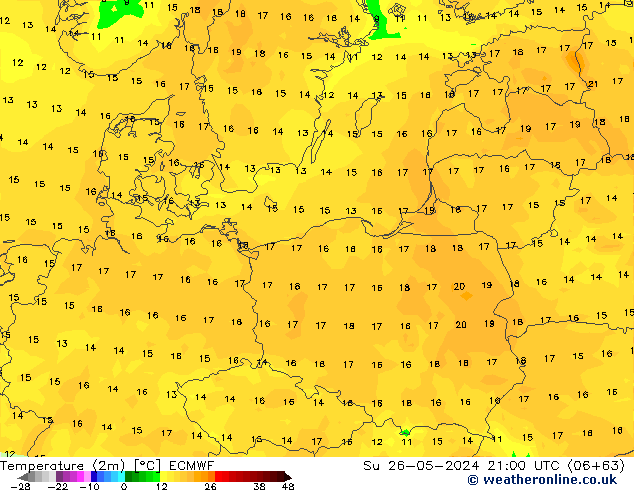 карта температуры ECMWF Вс 26.05.2024 21 UTC