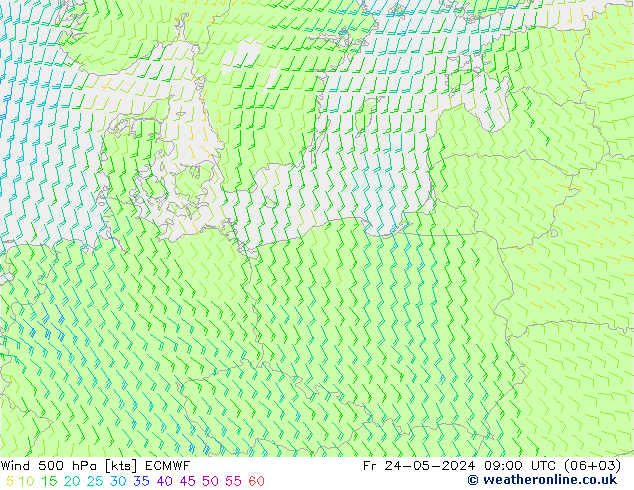 Wind 500 hPa ECMWF Fr 24.05.2024 09 UTC