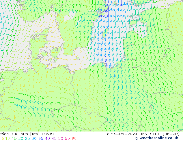 Vent 700 hPa ECMWF ven 24.05.2024 06 UTC