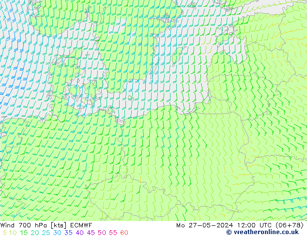 Vento 700 hPa ECMWF lun 27.05.2024 12 UTC