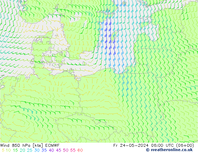 wiatr 850 hPa ECMWF pt. 24.05.2024 06 UTC