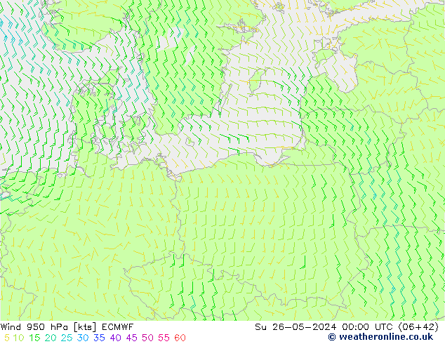Vent 950 hPa ECMWF dim 26.05.2024 00 UTC