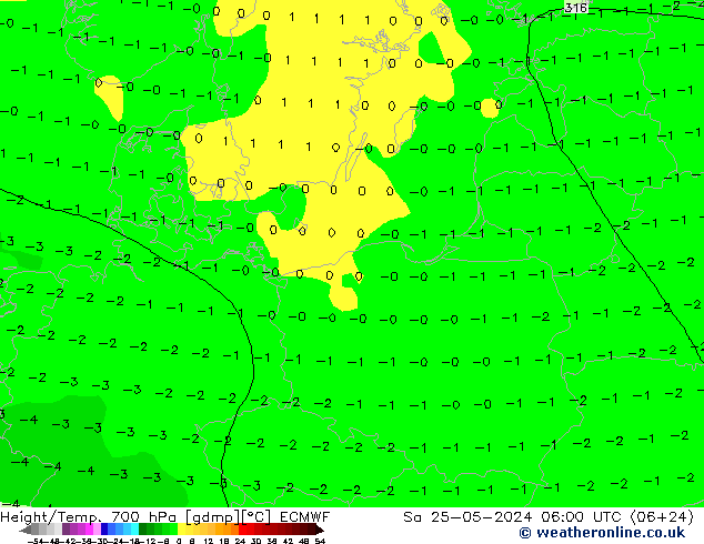 Height/Temp. 700 гПа ECMWF сб 25.05.2024 06 UTC