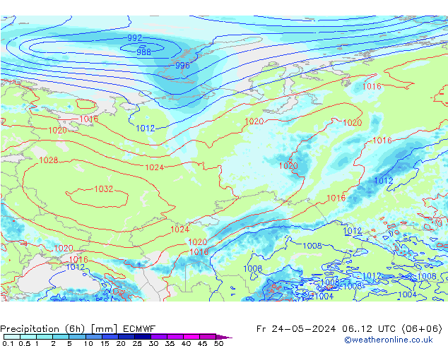 Precipitation (6h) ECMWF Fr 24.05.2024 12 UTC