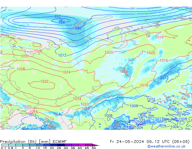 Z500/Rain (+SLP)/Z850 ECMWF Fr 24.05.2024 12 UTC