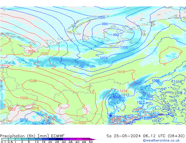 Z500/Rain (+SLP)/Z850 ECMWF Sa 25.05.2024 12 UTC