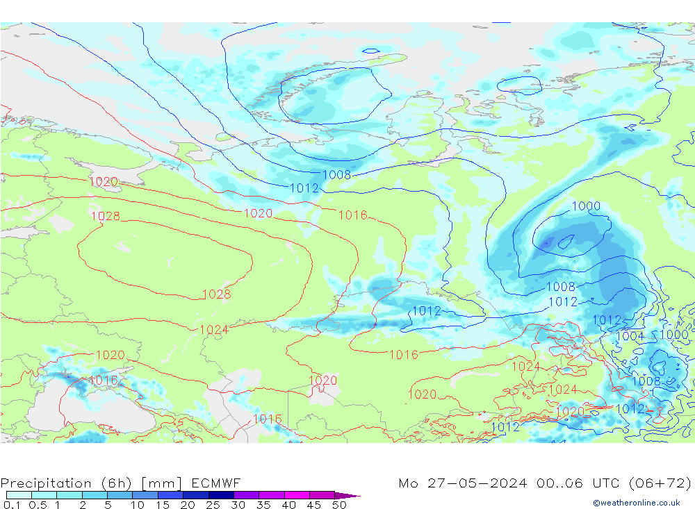 Precipitation (6h) ECMWF Mo 27.05.2024 06 UTC