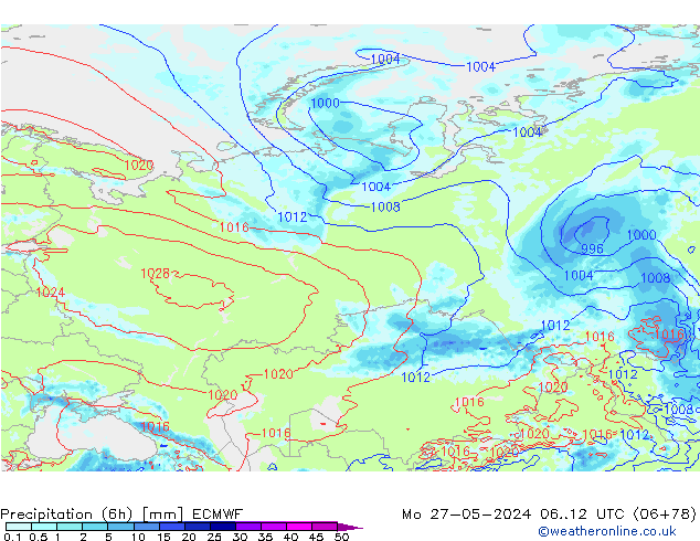 Z500/Rain (+SLP)/Z850 ECMWF lun 27.05.2024 12 UTC