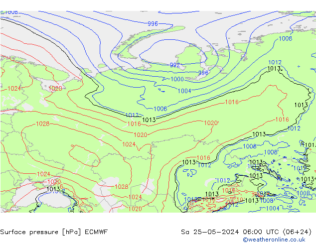 Surface pressure ECMWF Sa 25.05.2024 06 UTC