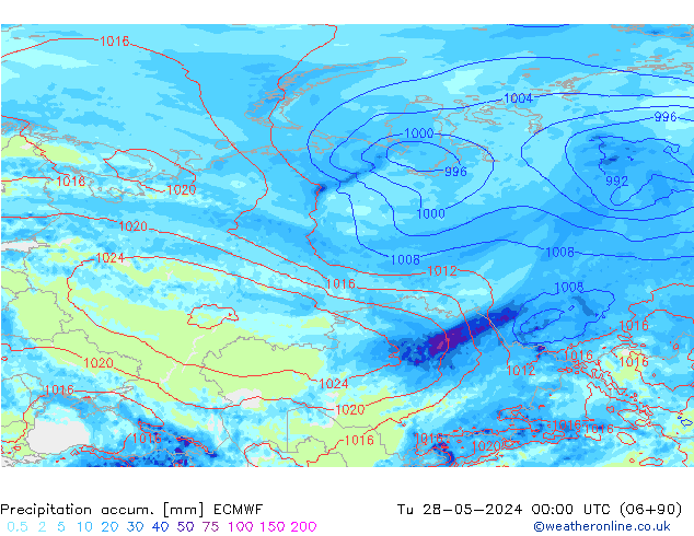 Totale neerslag ECMWF di 28.05.2024 00 UTC