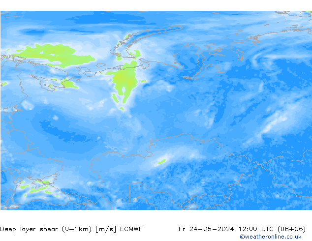 Deep layer shear (0-1km) ECMWF Fr 24.05.2024 12 UTC