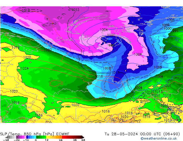 SLP/Temp. 850 hPa ECMWF mar 28.05.2024 00 UTC