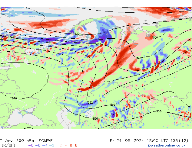 T-Adv. 500 hPa ECMWF Pá 24.05.2024 18 UTC