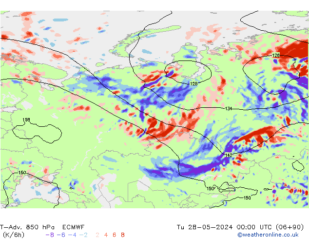 T-Adv. 850 hPa ECMWF mar 28.05.2024 00 UTC