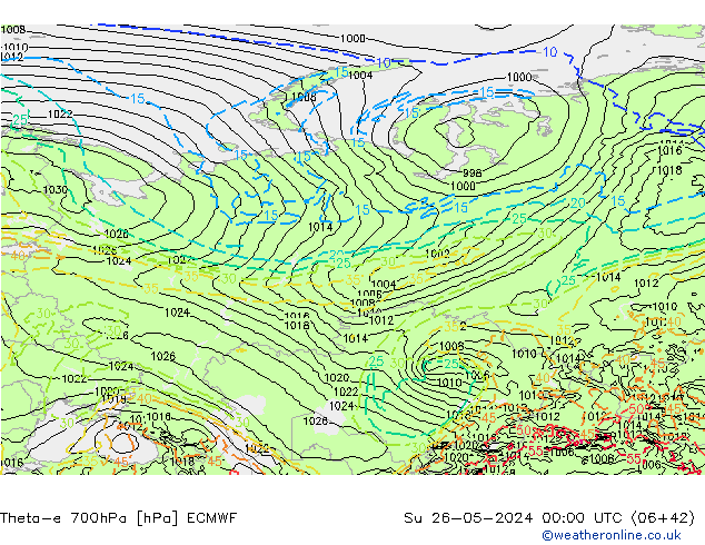 Theta-e 700hPa ECMWF Ne 26.05.2024 00 UTC