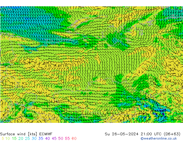 Surface wind ECMWF Su 26.05.2024 21 UTC