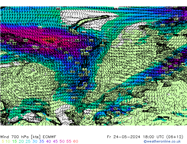 Wind 700 hPa ECMWF Fr 24.05.2024 18 UTC