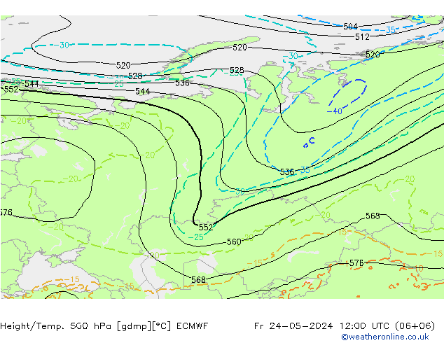 Z500/Regen(+SLP)/Z850 ECMWF vr 24.05.2024 12 UTC