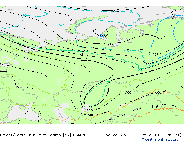 Z500/Rain (+SLP)/Z850 ECMWF  25.05.2024 06 UTC