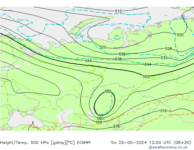 Z500/Rain (+SLP)/Z850 ECMWF Sa 25.05.2024 12 UTC