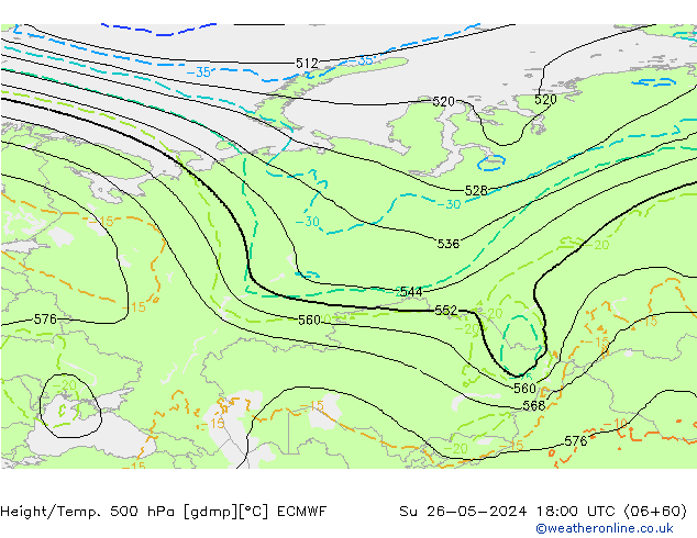 Z500/Rain (+SLP)/Z850 ECMWF dom 26.05.2024 18 UTC