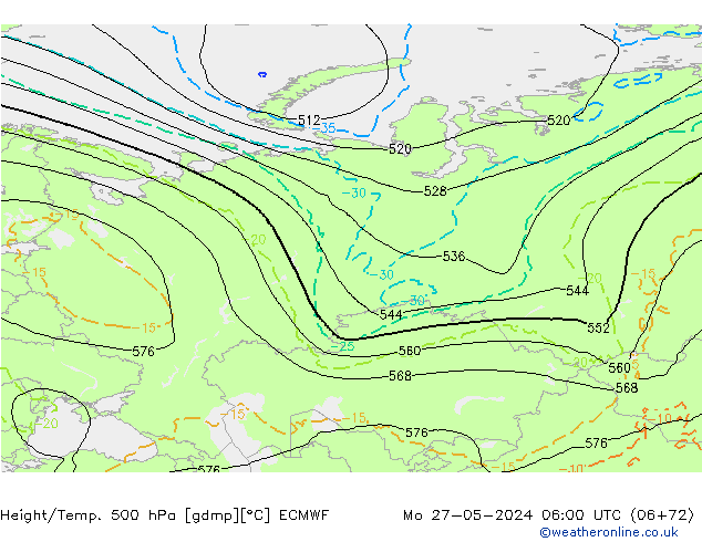 Height/Temp. 500 hPa ECMWF Mo 27.05.2024 06 UTC