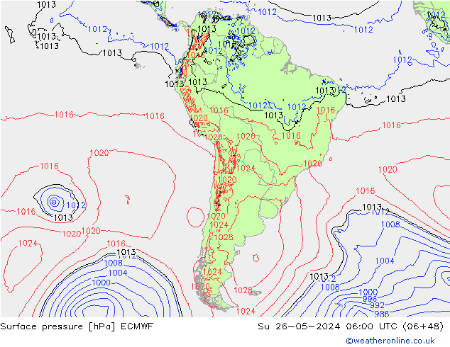 Pressione al suolo ECMWF dom 26.05.2024 06 UTC