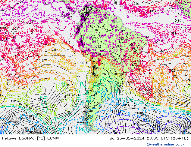 Theta-e 850hPa ECMWF Sa 25.05.2024 00 UTC