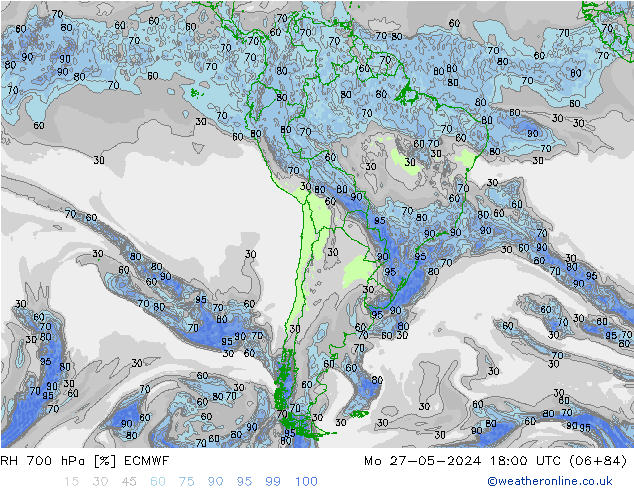 RH 700 hPa ECMWF lun 27.05.2024 18 UTC