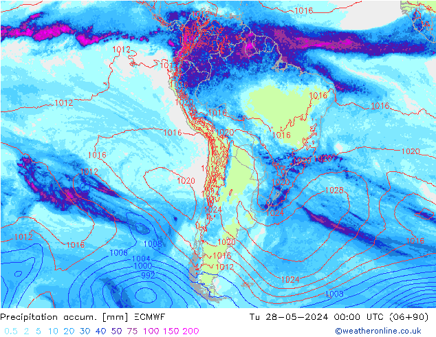 Precipitation accum. ECMWF Tu 28.05.2024 00 UTC