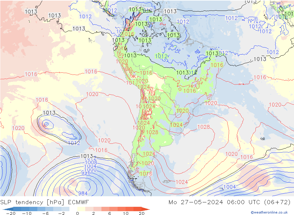 SLP tendency ECMWF Mo 27.05.2024 06 UTC